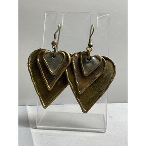 Layered Heart-Shaped Brass Earrings With Hook Backing